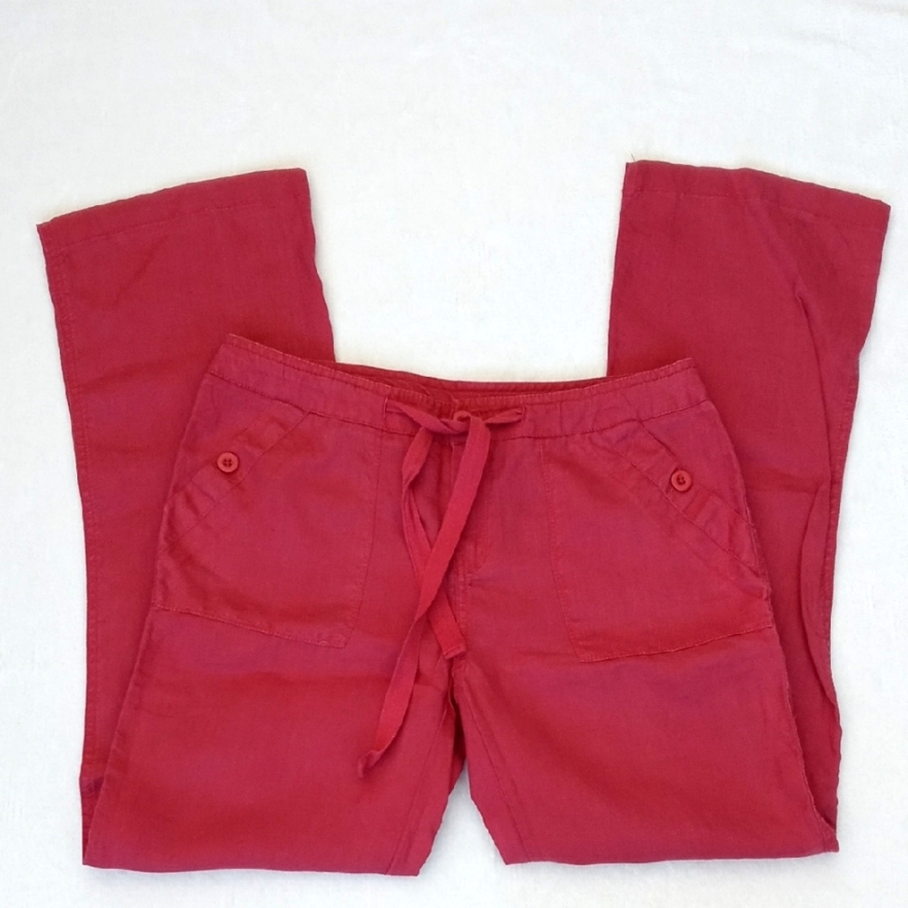 Cynthia Rowley Muted Red Casual 100% Linen Flair Boot Cut Leg Pants 6
